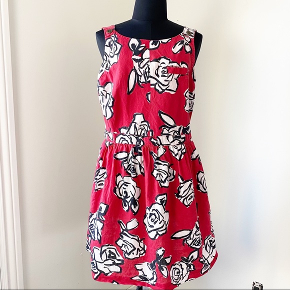 Cooperative Red White Floral Linen Fit and Flair L